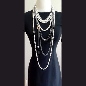 Henri Bendel NY Necklace Statement Multi-Strand Layered Pearl Crystals Chains